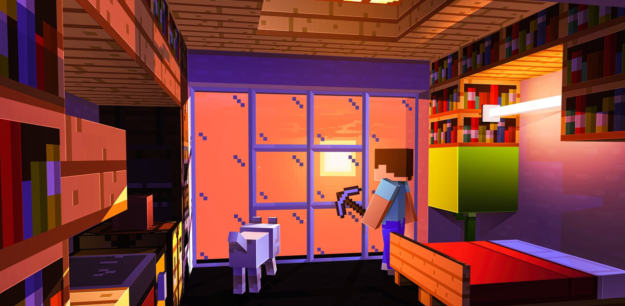 Дом игрока в Minecraft на закате